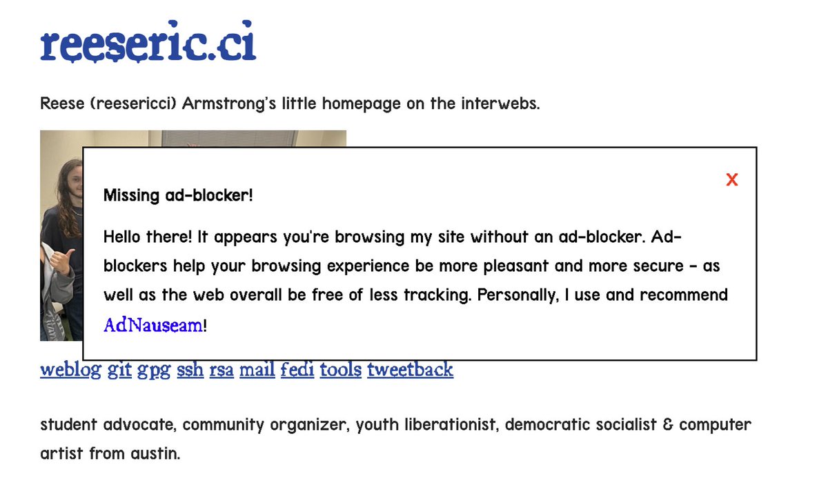 "missing ad-blocker" is hilarious and charming