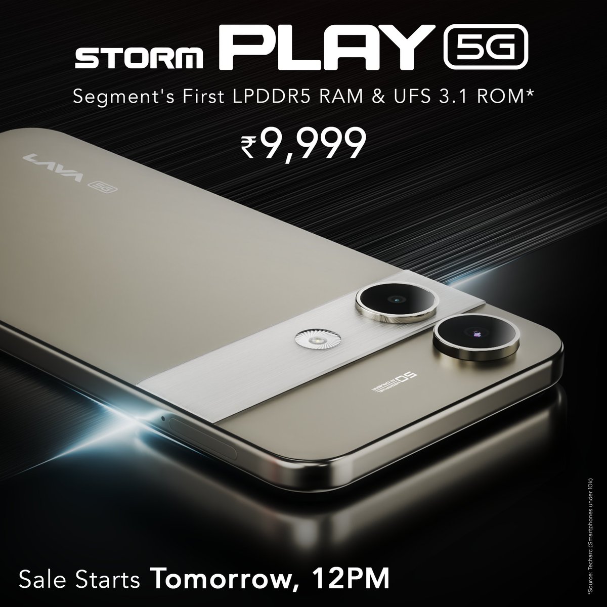 Storm Play 5G: Sale starts tomorrow, 24 June 12 PM on Amazon.​
Starting ₹9,999​

#ContestAlert​
1️⃣ Follow <a href="/LavaMobile/">Lava Mobiles</a> ​
2️⃣ Click on Notify me: amzn.to/3ZtdCII​
3️⃣ Post the screenshot below, tag us &amp; use #StormPlay5G ​
One lucky winner wins* Storm Play 5G.​

*T&amp;C Apply