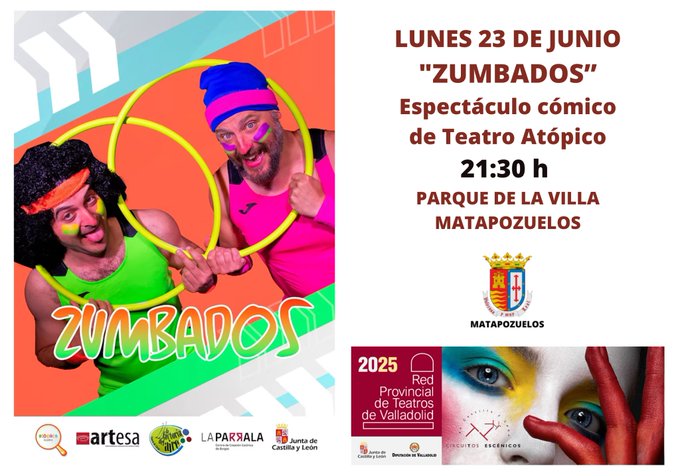 'Zumbados' es un espectáculo cómico de Teatro que puedes disfrutar hoy.
🗓️ 23 de junio | Matapozuelos.
¡A las 21:30!