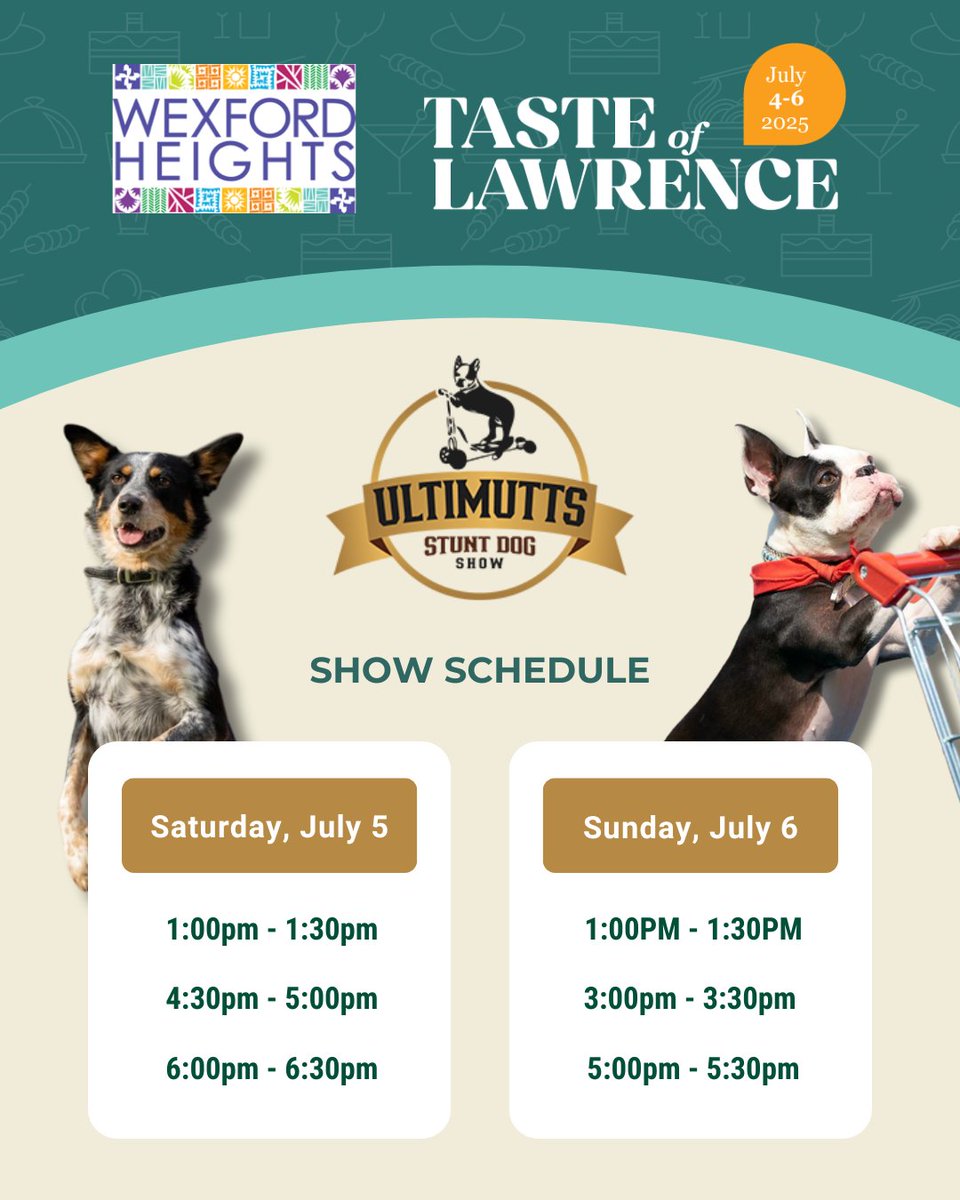 The Ultimutts Stunt Dog Show returns for Taste of Lawrence 2025! Come see the amazing talent of some of the best animal actors in the country on July 5 and 6! 🐾🐕⭐️

#tasteoflawrence #TOL2025 #ultimutts #streetfestival #scarborough