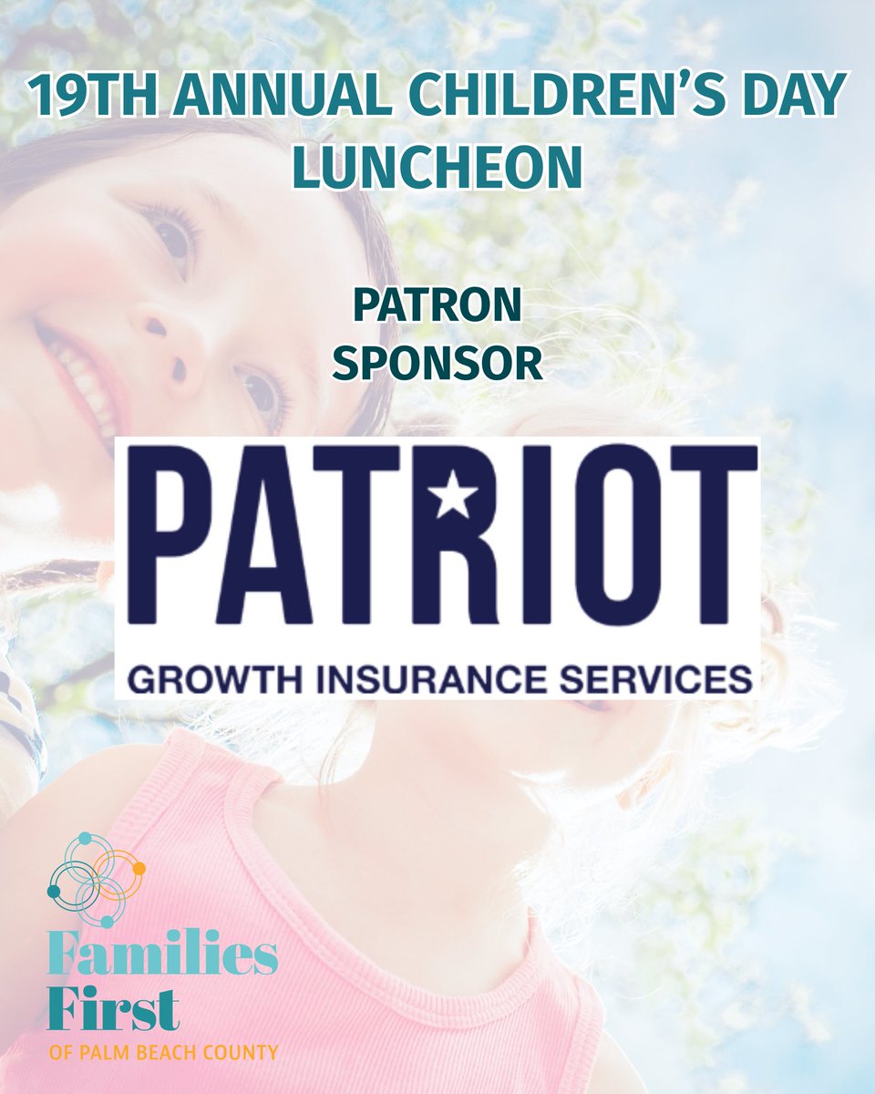 🎉 Huge thanks to our Patron sponsor, Patriot Growth Insurance Services, LLC, for supporting our 19th Annual Children’s Day Luncheon! 🎈✨

Learn more about the luncheon at:
familiesfirstpbc.afrogs.org

Check out Patriot Growth Insurance Services at:
patriotgis.com
