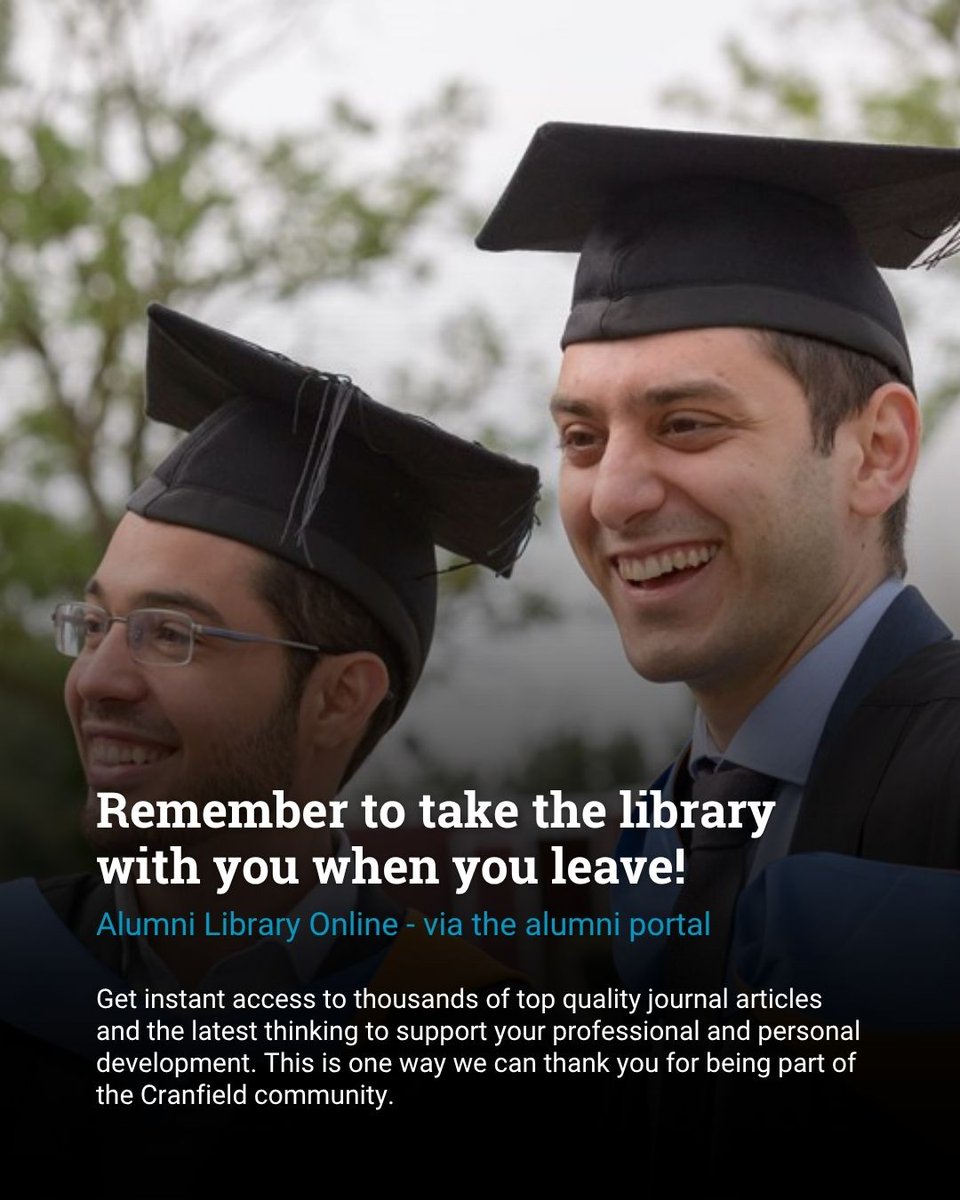 With Graduation nearly upon us, now is a great time to remind all Cranfield students, past and present, about our Alumni Library Online service. It's one of the UK’s leading university library services for alumni. Want to know more?: blogs.cranfield.ac.uk/library/alumni…