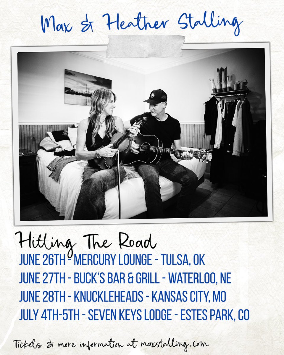 Max Stalling (@maxstalling) on Twitter photo Green lights all the way to points north!
Great little run over the next two weeks.
Come see us at one of these fine facilities near you.
<a href="/themerc_tulsa/">Mercury Lounge</a>
<a href="/BucksBarGrill/">Buck's Bar and Grill</a> <a href="/Knuckleheadskc/">Knuckleheads</a> #seven_keys_lodge
<a href="/HeatherFiddle/">Heather Stalling</a> <a href="/ShinerBeer/">Shiner Beer</a> <a href="/olathebootco/">Olathe Boot Company</a> <a href="/MacieBeanBoots/">Macie Bean </a> Green lights all the way to points north!
Great little run over the next two weeks.
Come see us at one of these fine facilities near you.
<a href="/themerc_tulsa/">Mercury Lounge</a>
<a href="/BucksBarGrill/">Buck's Bar and Grill</a> <a href="/Knuckleheadskc/">Knuckleheads</a> #seven_keys_lodge
<a href="/HeatherFiddle/">Heather Stalling</a> <a href="/ShinerBeer/">Shiner Beer</a> <a href="/olathebootco/">Olathe Boot Company</a> <a href="/MacieBeanBoots/">Macie Bean </a>