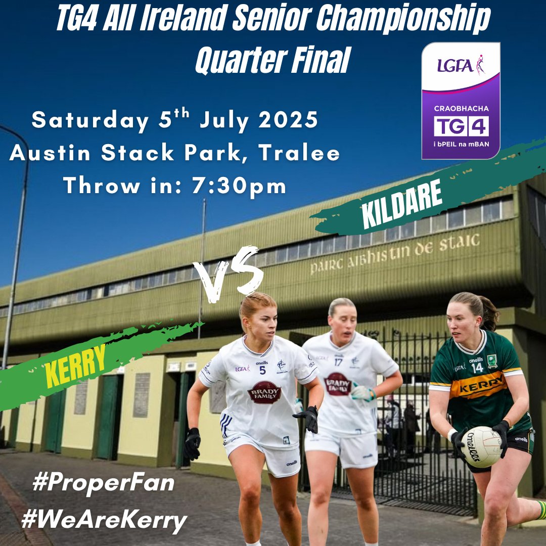 kerryladiesfoot's tweet photo. TG4 All Ireland Senior Championship Quarter Final confirmation #ProperFan #WeAreKerry
Ticket Details to follow https://t.co/NEKhL6j5CK