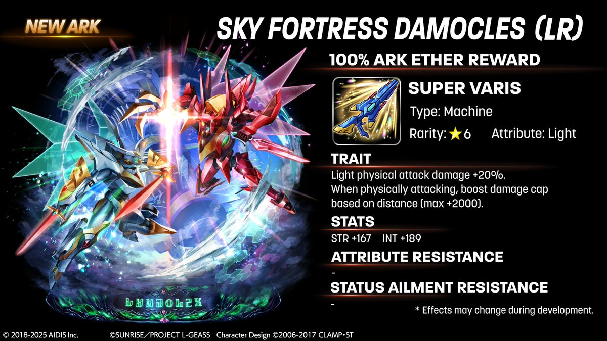 Sky Fortress Damocles (LR)
100% Ark Ether Reward

#LastCloudia x #geassp #Crossover