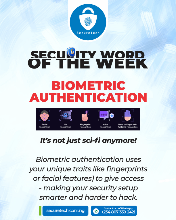 SecureTechNig's tweet photo. π Word drop!
Biometric Authentication = Your fingerprint > Your password.
#SecurityWord #BiometricBasics https://t.co/GA9ryUo2NE