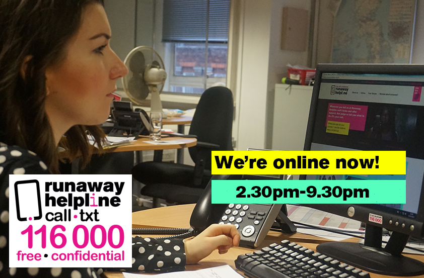 1-2-1 Chat is open 2:30pm-9:30pm - we can chat to you about anything to do with running away; whether you're thinking about it, are away from home now or you've come back and something isn't right. Just click on the 'Chat with us' icon on our website misspl.co/A8hF50OFgTz