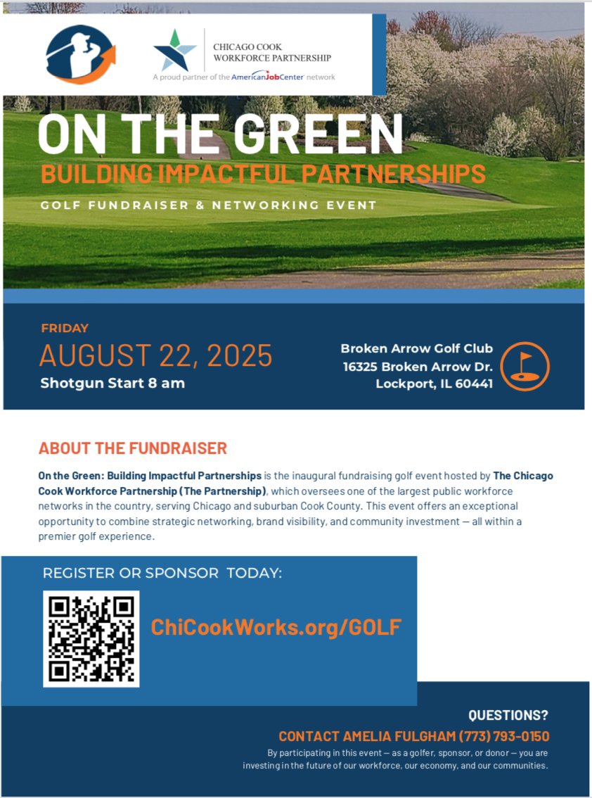 Join us for a morning of networking &amp; friendly competition at our inaugural golf outing on Aug 22 at Broken Arrow Golf Club! 

Support economic opportunity in Chicago &amp; Cook County. Register or become a sponsor: chicookworks.org/golf 

#WorkforceDevelopment #OnTheGreen2025