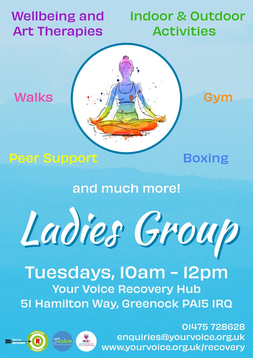 Your Voice Inverclyde (@yourvoiceinver) on Twitter photo Join our Ladies Group! 😊❤️
Every Tuesday, 10am - 12pm
51 Hamilton Way, Greenock PA15 1RQ
Get in touch or see what else we have going on!
01475 728628
enquiries@yourvoice.org.uk
yourvoice.org.uk/recovery
#recovery #Inverclyde #ladies #group #news #yourvoice Join our Ladies Group! 😊❤️
Every Tuesday, 10am - 12pm
51 Hamilton Way, Greenock PA15 1RQ
Get in touch or see what else we have going on!
01475 728628
enquiries@yourvoice.org.uk
yourvoice.org.uk/recovery
#recovery #Inverclyde #ladies #group #news #yourvoice