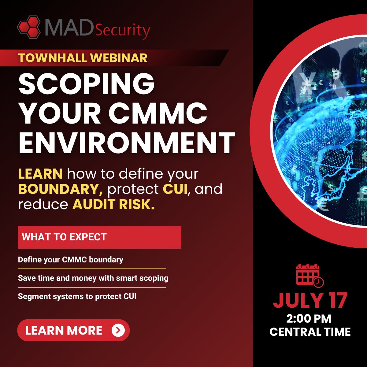 Defining your CMMC boundary is one of the most critical—and misunderstood—steps in compliance. 
Join MAD Security on July 17 at 2:00 PM CT for a live Town Hall.
hubs.ly/Q03qK9mn0