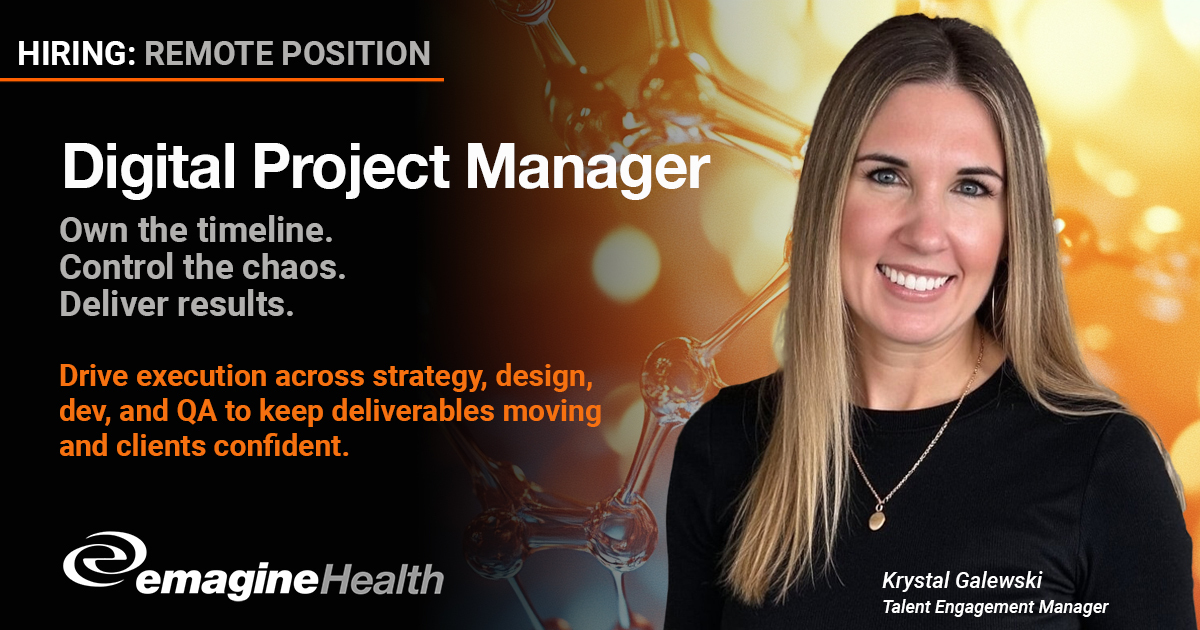KrystalGalewski's tweet photo. Do you have what it takes to manage website development projects (and various other digital projects) for the world's leading #healthcare &amp; #lifesciences organizations? @emagineusa is #hiring!

https://t.co/obO1OnDthk

#agency #projectmanager #projectmanagementjobs #careers #jobs https://t.co/LhDiWOfvfp