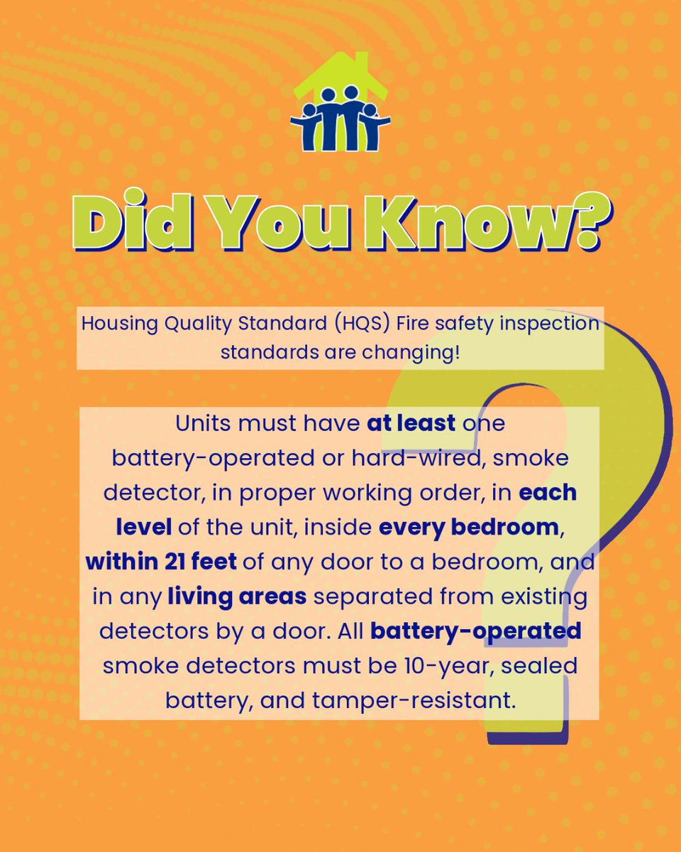 Landlords! 📢 HQS fire safety inspection standards changed on Dec 29, 2024. New rules for smoke detectors on every level, inside/near bedrooms, &amp; living areas. All battery detectors must be 10-yr sealed or hardwired. Ensure your property is compliant!