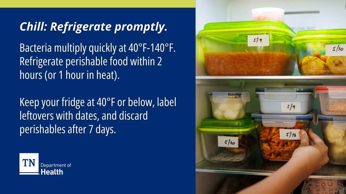 TNDeptofHealth's tweet photo. Temps are rising—and so are the grills! ☀🍔 But summer heat boosts the risk of foodborne illness. Undercooked meat & cross-contamination can ruin a cookout fast. Swipe for tips to stay safe & keep guests healthy! More info: https://t.co/JZveUfZtPM. #FoodSafety #BBQBasics https://t.co/mlKF12dTMZ