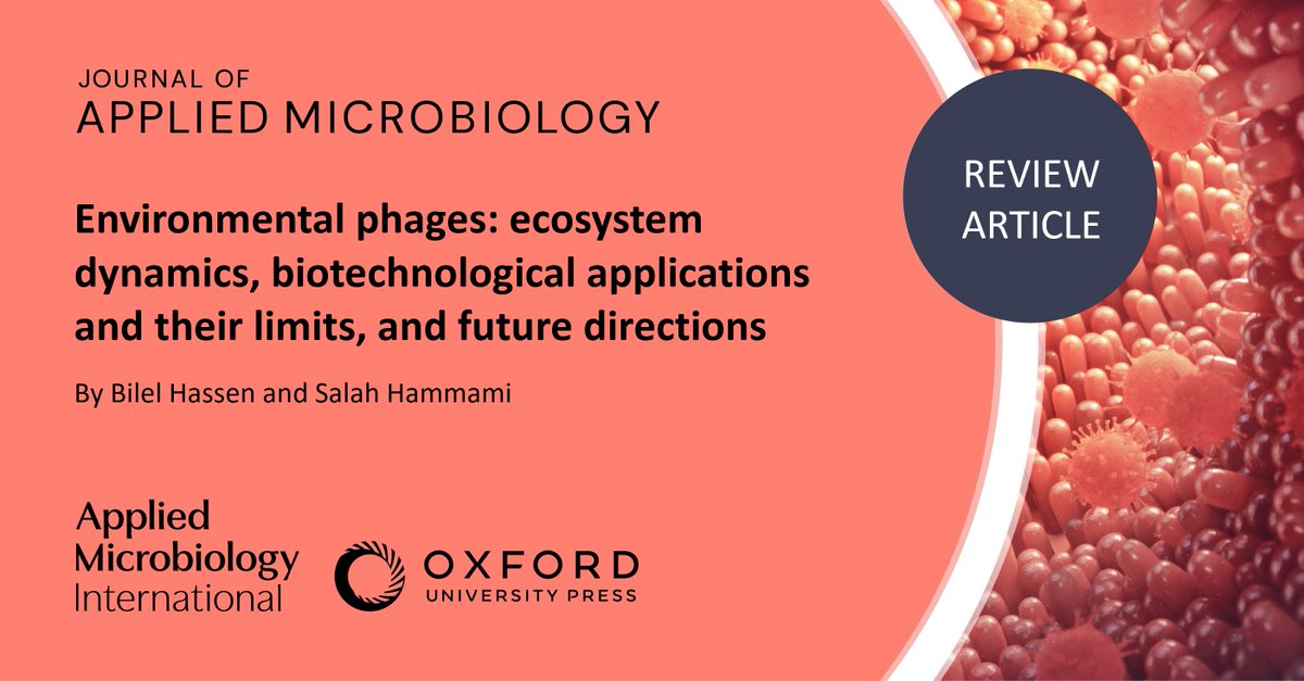 A new review examines the importance of environmental #Bacteriophages, exploring their applications in controlling #AntimicrobialResistance, sustainable agriculture, and wastewater treatment, while also considering challenges such as host specificity.

academic.oup.com/jambio/article…