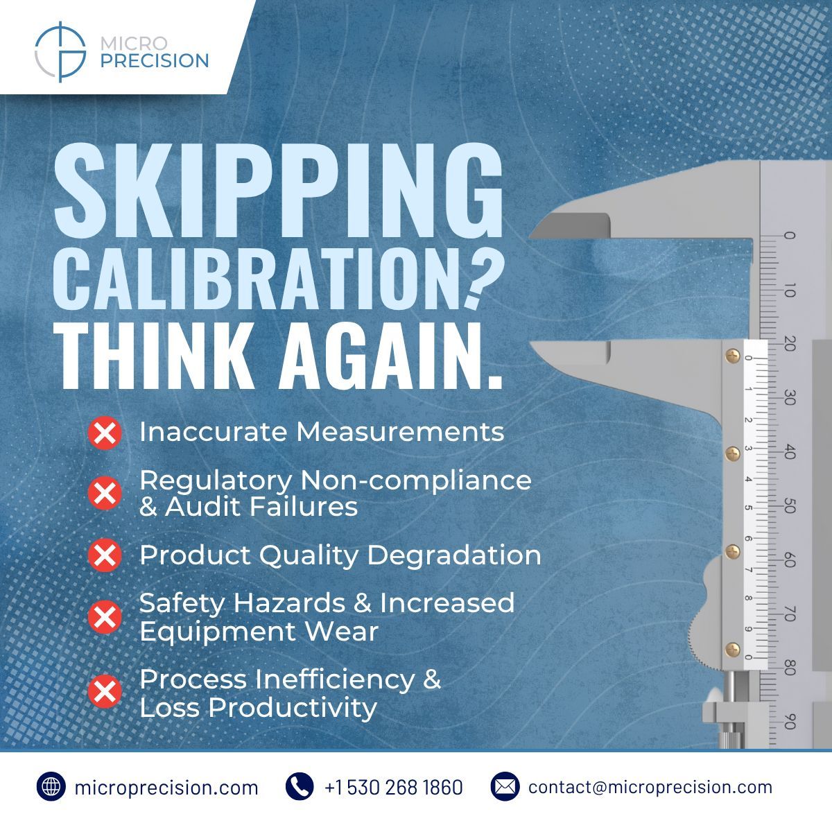 mpcalibration's tweet image. Skip calibration and face the risk: bad measurements, audit failures, poor quality, safety issues, and costly inefficiencies. Don’t cut corners—stay calibrated.

#MicroPrecision #YourPartnerInCalibration #CalibrationMatters