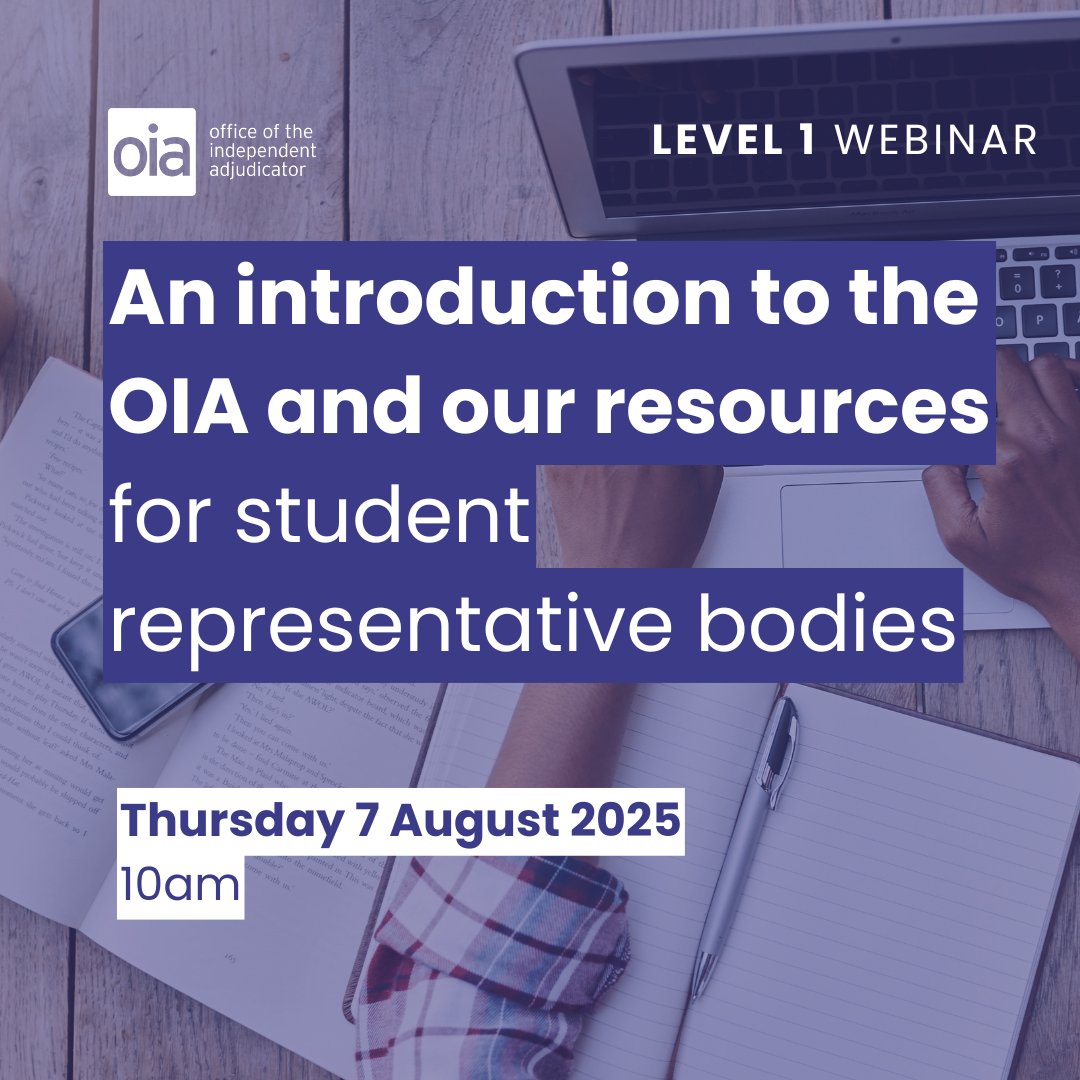Are you new to student representation, or a newly elected sabbatical officer?

Register for our FREE upcoming Level 1 webinar learning about our complaint scheme, our remit, and our resources.

Register your interest
oiahe.org.uk/about-us/shari…