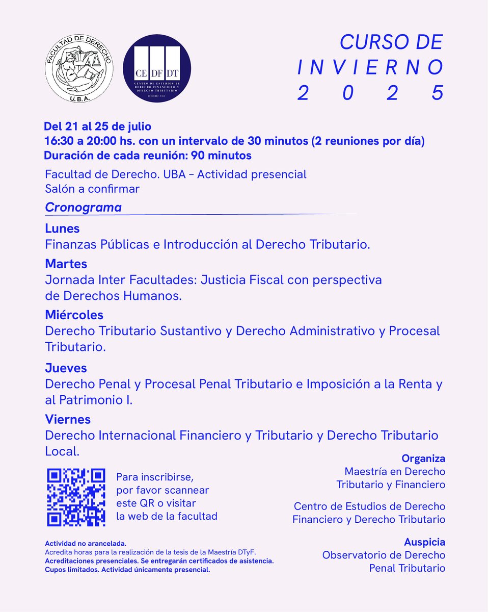 Centro de Derecho Financiero y Tributario (@cdf_derechouba) on Twitter photo Invitamos a los estudiantes de la Carrera de Especializaciรณn y Maestrรญa en Derecho Tributario y Financiero al ๐๐จ๐ฅ๐ฆ๐ข ๐ฃ๐ฅ๐๐ฆ๐๐ก๐๐๐๐ que dictarรก el cuerpo docente de la Maestrรญa del ๐ฎ๐ญ ๐ฎ๐น ๐ฎ๐ฑ ๐ฑ๐ฒ ๐ท๐๐น๐ถ๐ผ.
๐๐ป๐๐ฐ๐ฟ๐ถ๐ฝ๐ฐ๐ถ๐ผ๐ป๐ฒ๐: lnkd.in/daw_hHGs Invitamos a los estudiantes de la Carrera de Especializaciรณn y Maestrรญa en Derecho Tributario y Financiero al ๐๐จ๐ฅ๐ฆ๐ข ๐ฃ๐ฅ๐๐ฆ๐๐ก๐๐๐๐ que dictarรก el cuerpo docente de la Maestrรญa del ๐ฎ๐ญ ๐ฎ๐น ๐ฎ๐ฑ ๐ฑ๐ฒ ๐ท๐๐น๐ถ๐ผ.
๐๐ป๐๐ฐ๐ฟ๐ถ๐ฝ๐ฐ๐ถ๐ผ๐ป๐ฒ๐: lnkd.in/daw_hHGs