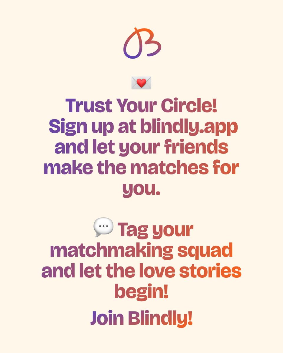 blindly_app's tweet image. #BlindlyApp #MatchmakerGoals #FriendsKnowBest #DatingUpgrade #FindYourMatch #RealConnections #ModernMatchmaking #DatingWithFriends #BetterTogether #TrustYourCircle #CupidCrew #LoveAndFriendship #NoMoreSwiping #VibeCheck #HappinessMatters #SpotTheRedFlags #FriendApproved
