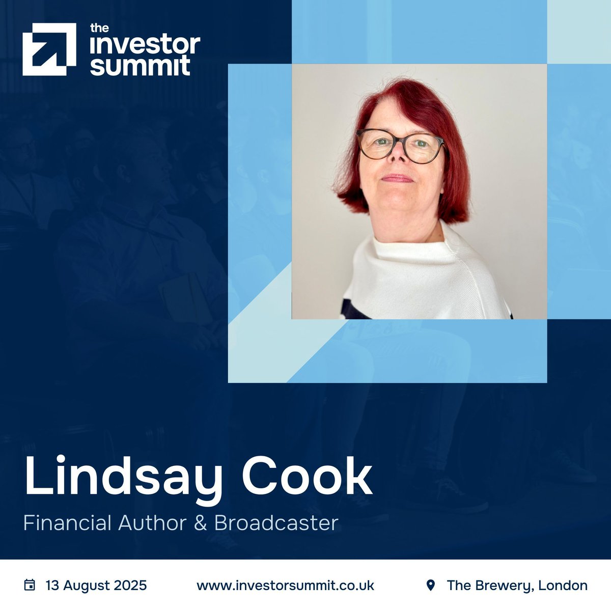 Announcing: Lindsay Cook will be at The Investor Summit!

An award-winning journalist, author, and broadcaster, Lindsay was the first woman to become Business Editor of The Times and has held senior editorial roles at both The Times and The Daily Telegraph. She’s also the voice