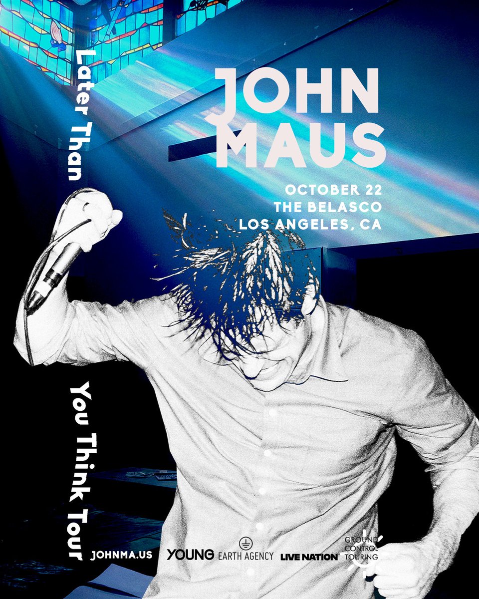 Just Announced: John Maus brings his Later Than You Think Tour to The Belasco on October 22.

⚔️ Presale starts Tues (6/24) at 10AM. Use code: TREBLE
⚔️ General on sale Wed (6/25) at 10AM.

Learn more at thebelasco.com