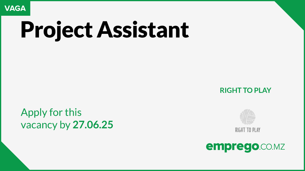 empregomz's tweet photo. Right to Play is recruiting a Project Assistant - MDMF, to be based in Nampula &amp; Niassa, Mozambique.
_
Click on the following, https://t.co/WgS7k8aZCb to see the requirements and submit your application!

#emprego #empregomz #vagas #RightToPlay #recrutamento https://t.co/ac0yIum7Fe