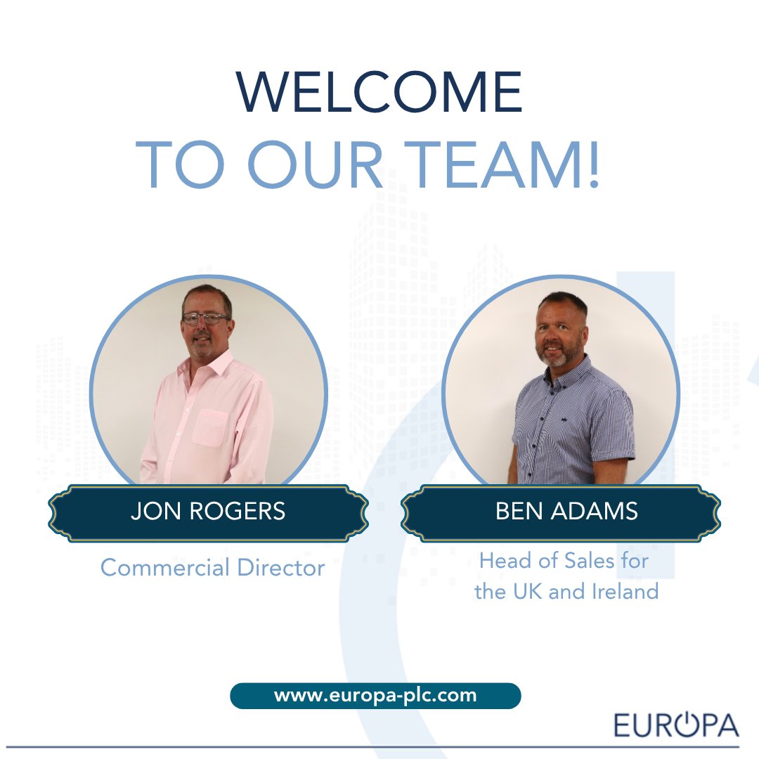 We would like to extend a warm welcome to Jon Rogers and Ben Adams who have started today. 

Jon Rogers is our new Commercial Director and Ben Adams is our new Head of Sales for the UK and Ireland.

Welcome to Europa! 

#Welcome #EuropaPLC #TeamEuropa
