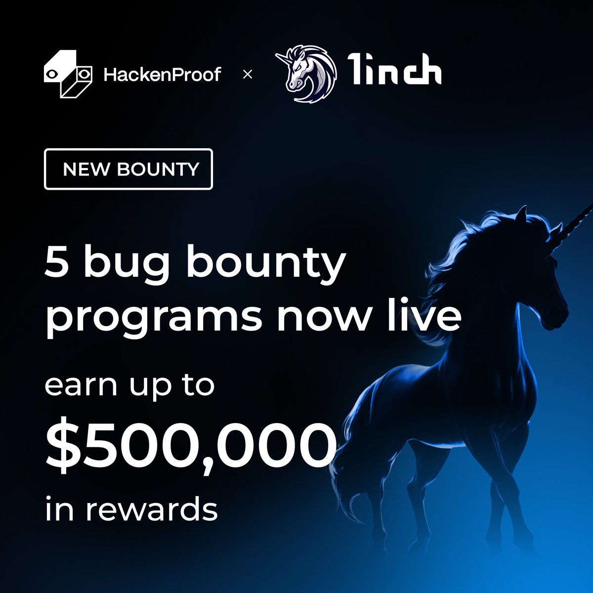 HackenProof's tweet photo. ✅ @1inch expands its bug bounty program — earn up to $500,000 for critical vulnerabilities!

Explore the scopes:

• Smart Contracts: Up to $500,000
• Wallet: Up to $100,000
• Developer Portal: Up to $100,000
• dApp: Up to $50,000
• Infrastructure: Up to $20,000