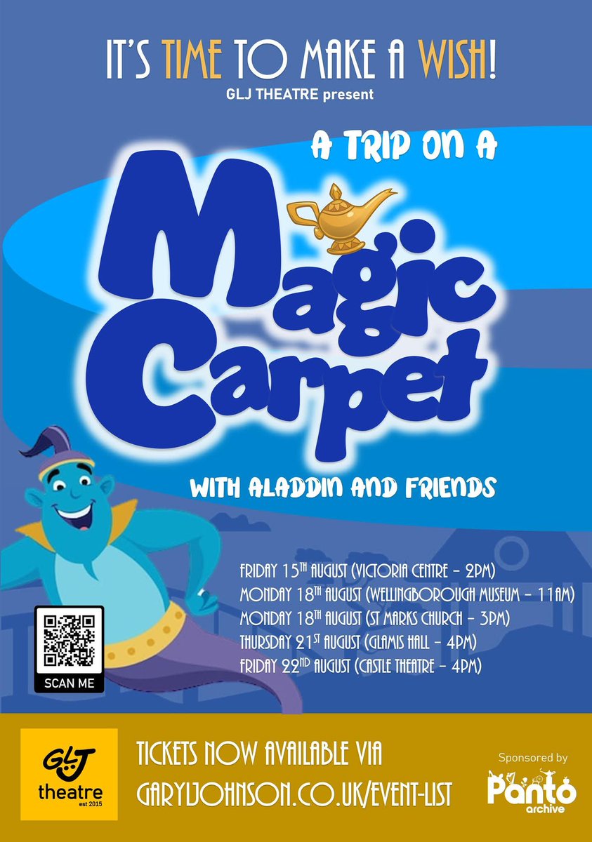 10TH ANNIVERSARY YEAR SHOW NUMBER 2: A TRIP ON A MAGIC CARPET
From the team that brought you A TRIP TO OZ, WONDERLAND and GRANNIES HOUSE bring you a whole new classic adventure with ALADDIN and FRIENDS!