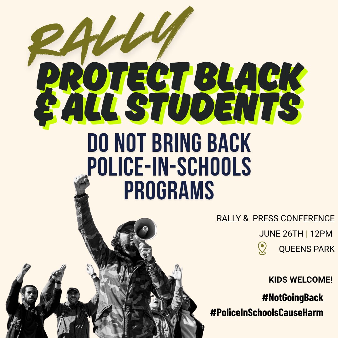 As a scholar of the school-to-prison pipline, &amp; even more, as a Black mom, I'm horrified at that another generation of Black, Indigenous and racialized kids may be exposed to police-in-school programs after they've already been ended due to harm. Plz come out this Thursday at 12!