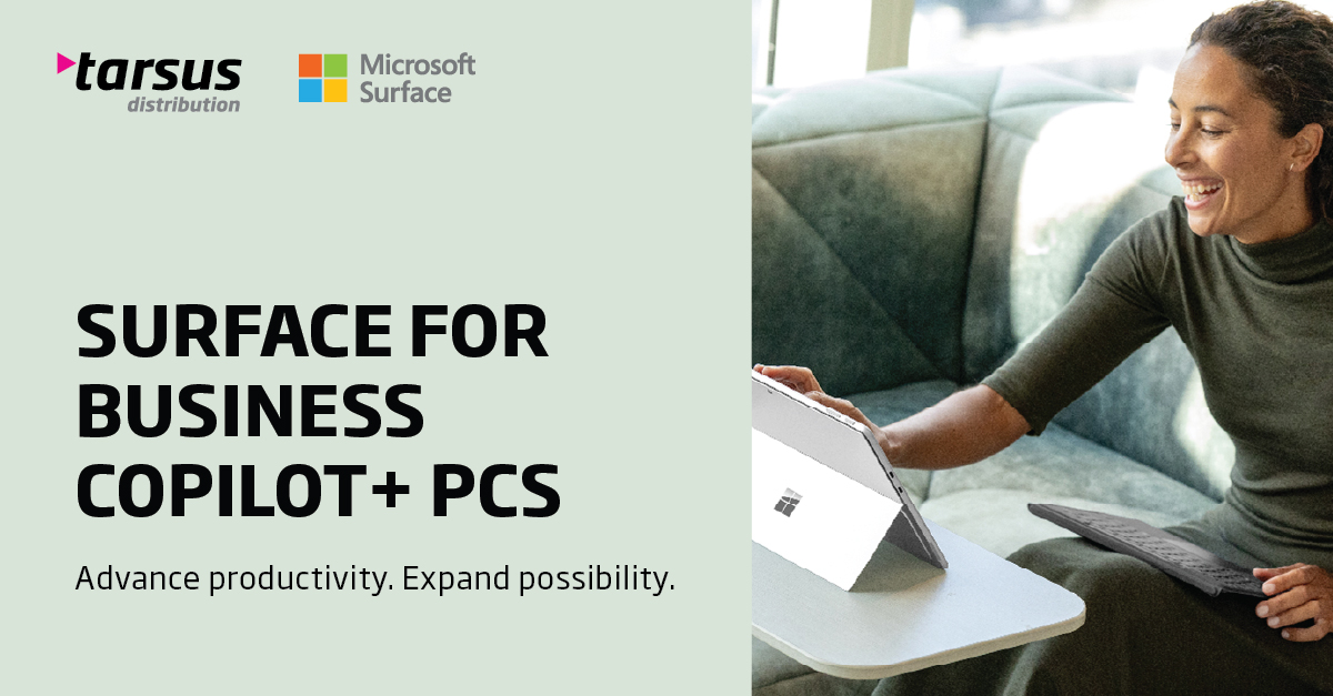Advance productivity and expand possibility! 
 
Your go-to devices for the new Microsoft Surface for Business Copilot+ PCs. 
Ready to level up? 
Contact us: tarsus.co.za/tarsus-technol…
#TarsusDistribution #MicrosoftSurface #CopilotPlusPC #SurfaceForBusiness #Productivity #Innovation