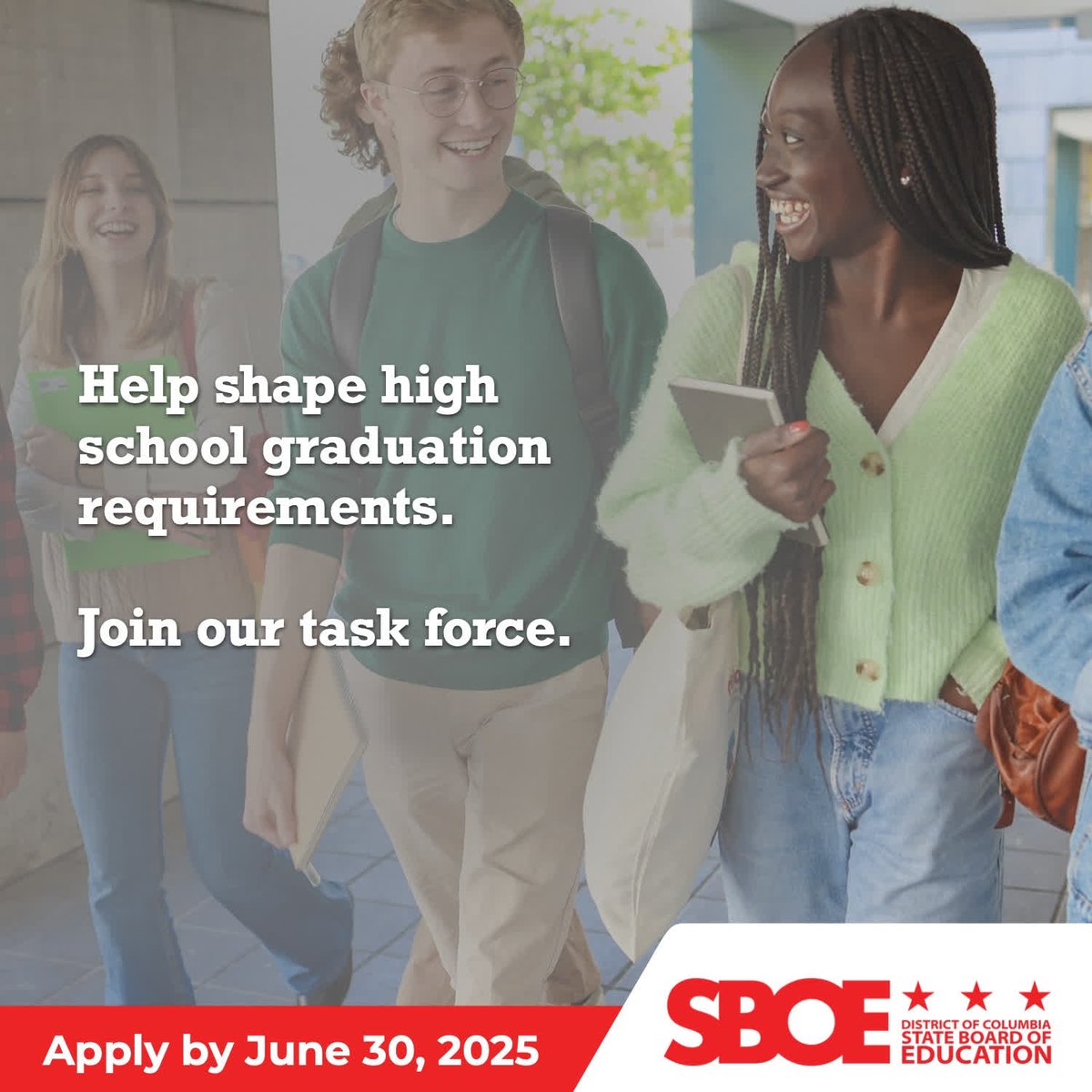 Our city is planning to update graduation requirements for students. The State Board needs your help giving feedback.

Join our task force! Together, let's shape graduation requirements so they meet the precise needs of our learners.

Apply by 6/30: bit.ly/3SsXlQg