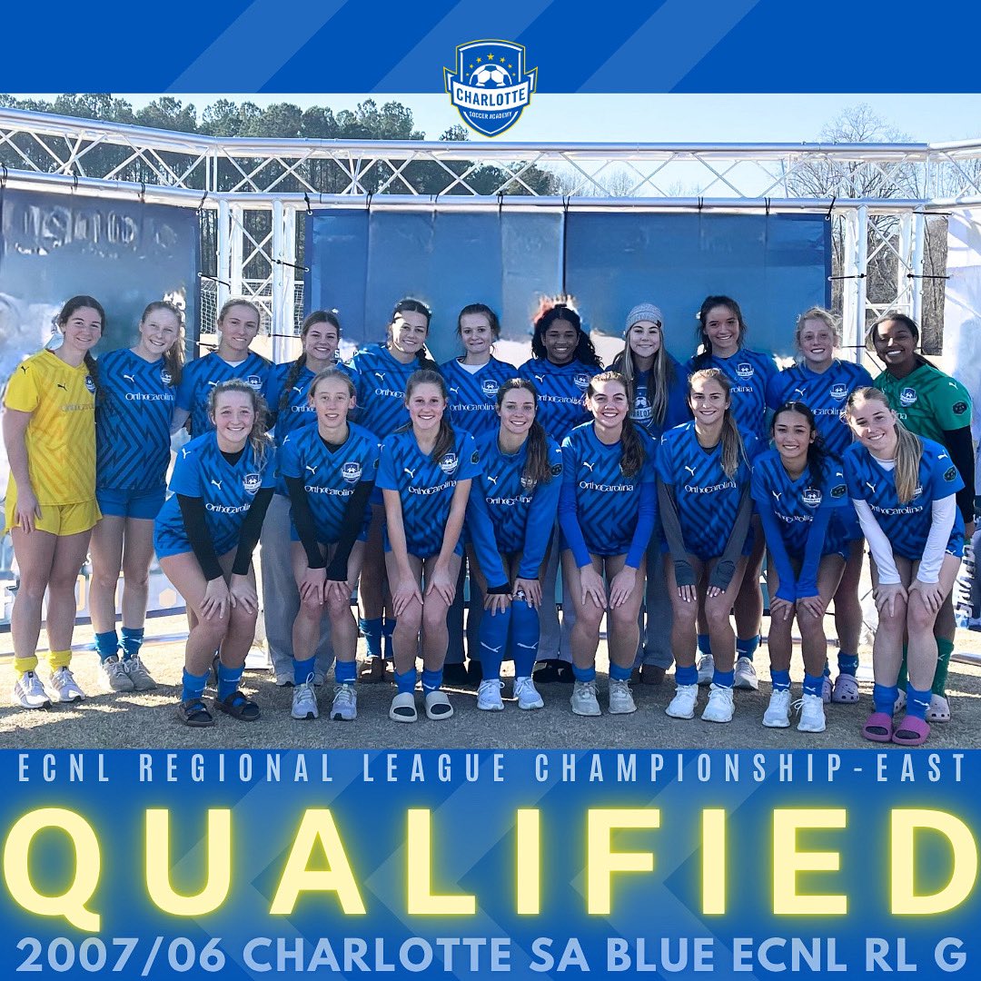 Qualified‼️

Congratulations to 07/06 Charlotte SA Blue <a href="/ECNLgirls/">ECNL Girls</a> RL who have qualified for <a href="/TheECNL/">The ECNL</a> Regional League Championship - East in Greensboro, NC from June 27 - July 1!

#csaproud #postseason #csaecnlrlgirls #charlottesocceracademy