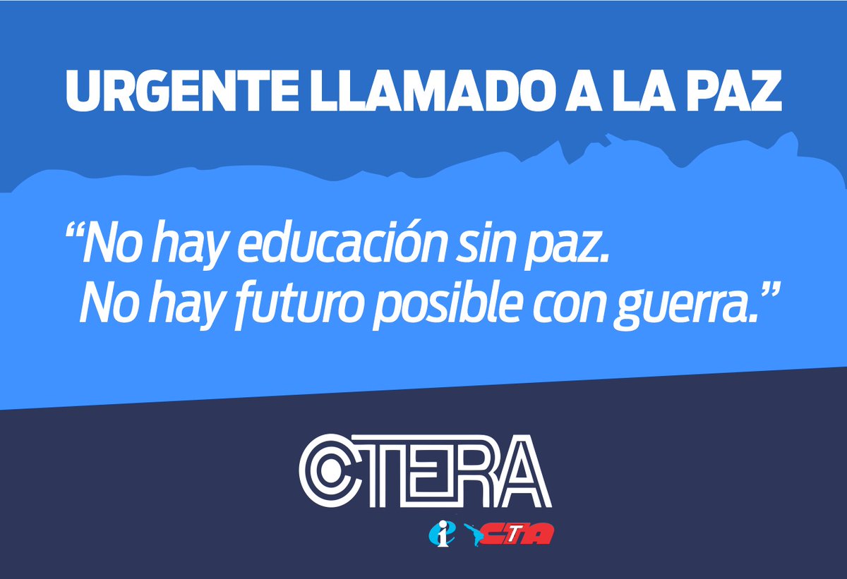 cteracta's tweet photo. 🌍 Desde CTERA hacemos un llamado urgente a la paz, al respeto por la vida y a la resolución pacífica de los conflictos ante la creciente violencia y los discursos y acciones de guerra que hoy sacuden al mundo.
🕊️ #CTERA

ℹ️ Completa 👉🏽https://t.co/PbfZFt9nC9 https://t.co/7kkCvnt43D