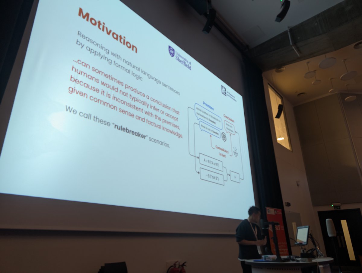 sltcdt's tweet image. First afternoon #PhD #talk of the #SLT #CDT Annual #Conference afternoon is @JasonChanLY with “RULEBREAKERS: Challenging Large Language Models at the Crossroads between Formal Logic and Human-like Reasoning”. slt-cdt.sheffield.ac.uk/annual-confere…