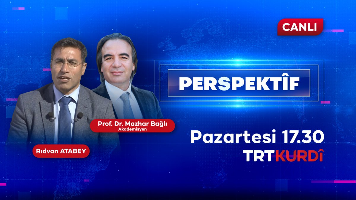 Bugün (pazartesi)
Saat:17:30:'da 
Perspektif programında Türkiye ve Dünya'da  da gelişen son olayları konuşacağız. 
İzlemeniz dileğiyle. 
Rıdvan Atabey
