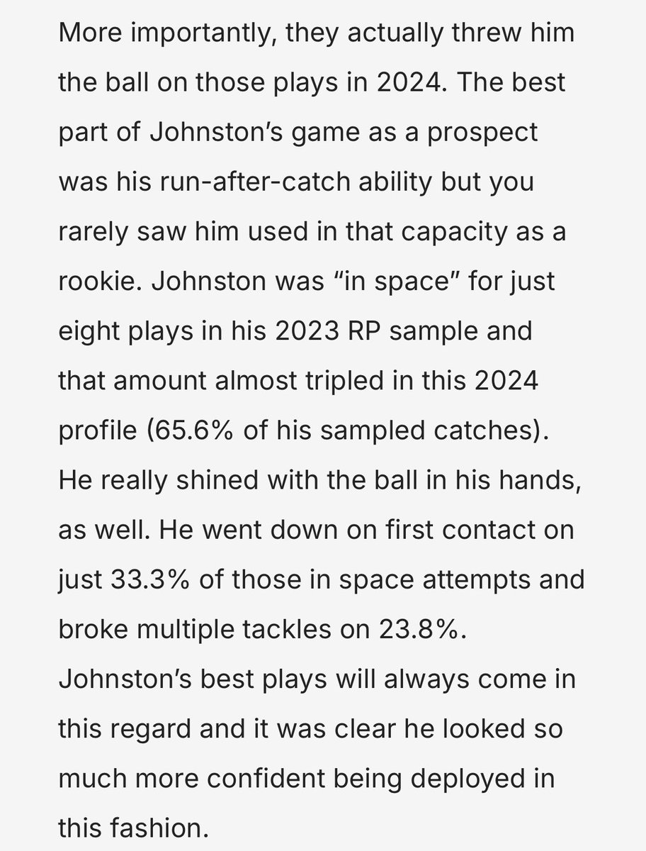 Reception Perception’s profile for #Chargers WR Quentin Johnston’s second season. Dubbed a “micro-leap” by <a href="/MattHarmon_BYB/">Matt Harmon</a> in large part due to QJ’s success after the catch. <a href="/RecepPerception/">Reception Perception</a>