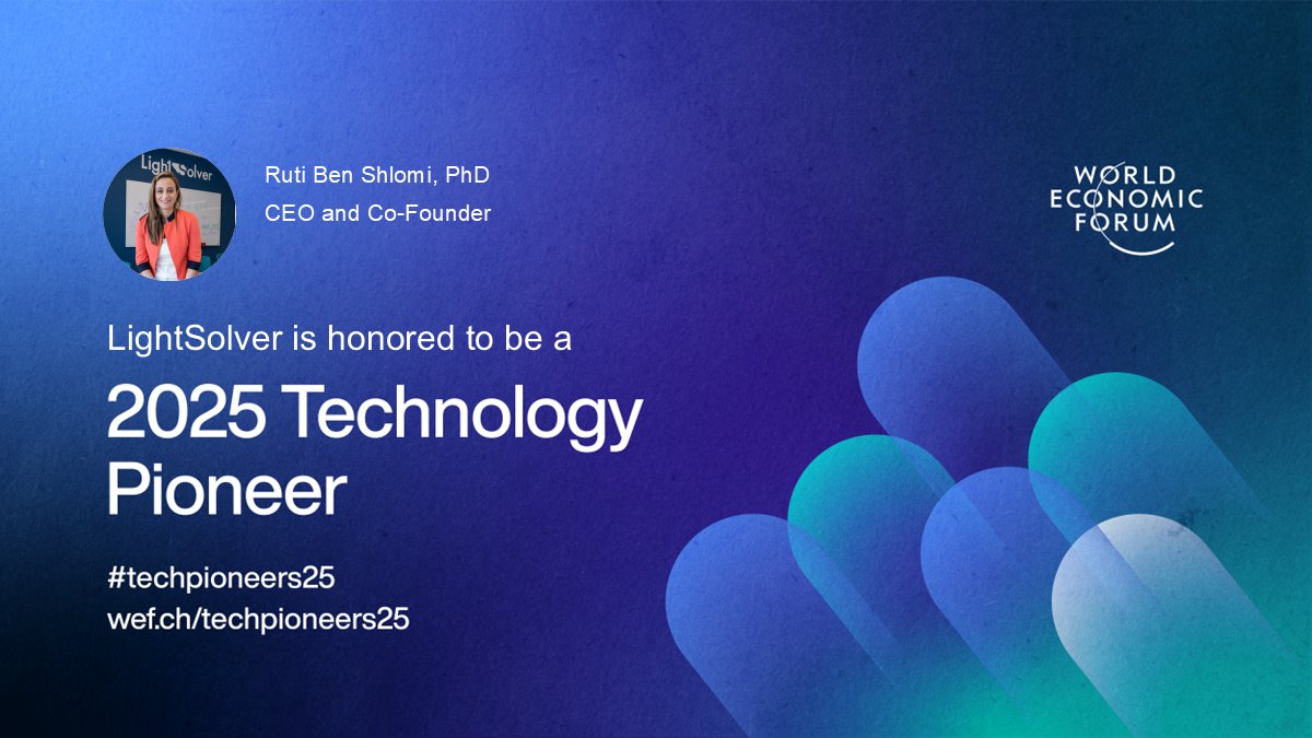 LightSolver (@lightsolverco) on Twitter photo Big news! LightSolver has been named a 2025 Technology Pioneer by the <a href="/wef/">World Economic Forum</a>. We’re excited to join this global community shaping the future of innovation! Learn more: bit.ly/3FOAI68 #WEF25 #TechPioneers25 #innovation Big news! LightSolver has been named a 2025 Technology Pioneer by the <a href="/wef/">World Economic Forum</a>. We’re excited to join this global community shaping the future of innovation! Learn more: bit.ly/3FOAI68 #WEF25 #TechPioneers25 #innovation