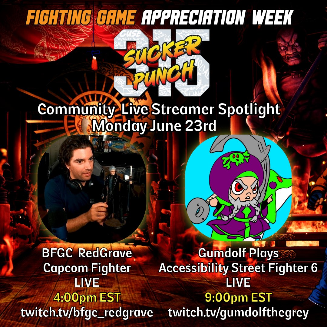 #FightingGameAppreciationWeek is in full effect! Join <a href="/BFGC_Redgrave/">Antonio Redgrave</a> &amp; <a href="/GumdolfTheGrey/">GumdolfTheGrey</a> this evening for special live streams as we support our local content creators &amp; friends! Stay Cool today #SyracuseNY #cny #cuse!  #twitchgaming #FGC