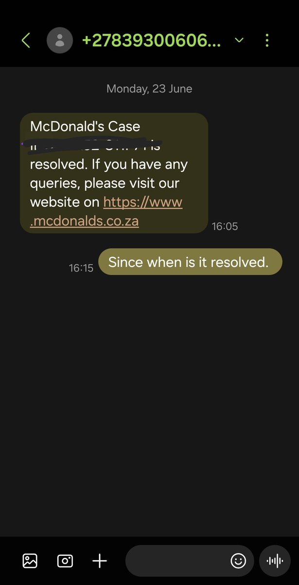 The Food Musketeer (@zafoodmusketeer) on Twitter photo Um excuse me since when is this resolved. No one has contacted me. I just received this sms <a href="/McDonalds/">McDonald's</a> <a href="/McDonalds_SA/">McDonald’s SA</a> Um excuse me since when is this resolved. No one has contacted me. I just received this sms <a href="/McDonalds/">McDonald's</a> <a href="/McDonalds_SA/">McDonald’s SA</a>