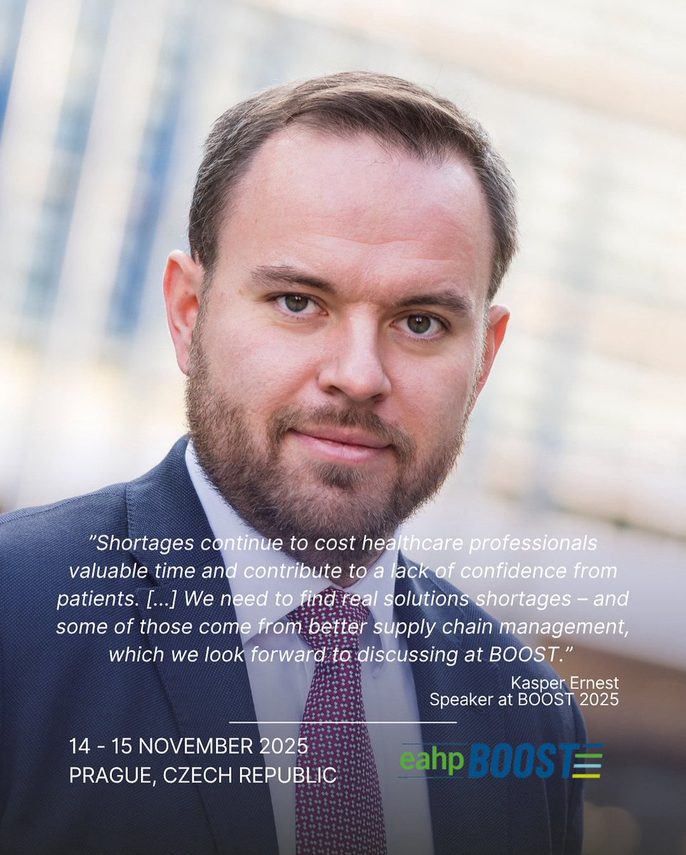 European Association of Hospital Pharmacists (@eahpofficial) on Twitter photo 🎙️ <a href="/KasperErnest/">Kasper Ernest</a> (<a href="/GIRPBrussels/">GIRP-European Healthcare Distribution Association</a> ) joins #BOOST2025 to talk about solving medicine shortages through stronger supply chains.
📍 Prague | 🗓️ 14–15 Nov
⏳ Early bird ends in 1 week!
🔗 eahp.eu/education/eahp…
#EAHPBOOST #HospitalPharmacy #Hospital #Pharmacy #Healthcare #Medicines 🎙️ <a href="/KasperErnest/">Kasper Ernest</a> (<a href="/GIRPBrussels/">GIRP-European Healthcare Distribution Association</a> ) joins #BOOST2025 to talk about solving medicine shortages through stronger supply chains.
📍 Prague | 🗓️ 14–15 Nov
⏳ Early bird ends in 1 week!
🔗 eahp.eu/education/eahp…
#EAHPBOOST #HospitalPharmacy #Hospital #Pharmacy #Healthcare #Medicines