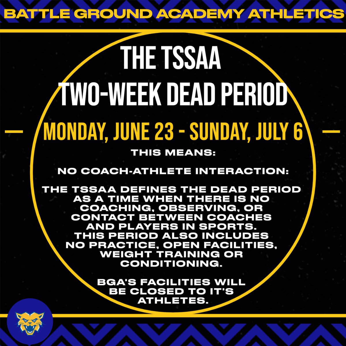BGASports's tweet image. Just a reminder that dead period starts today! 

#ConquerandPrevail #BGAathletics