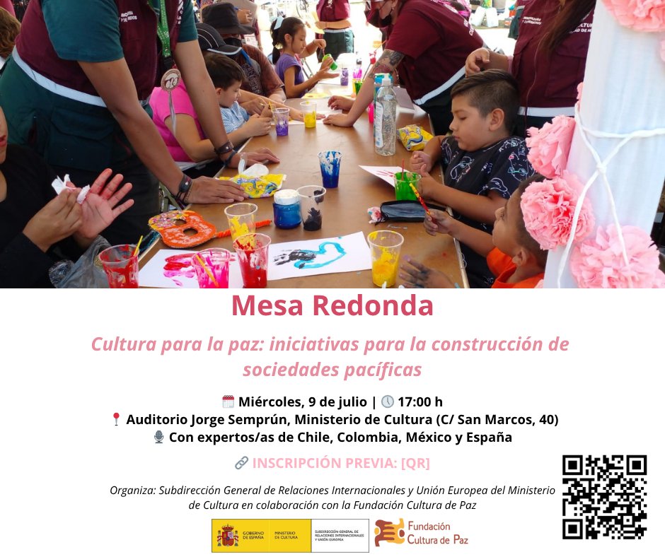 🕊️ ¿Puede la cultura ayudar a construir la paz?

🧐 Descúbrelo en la Mesa Redonda ‘Cultura para la paz’, con voces de Chile, Colombia, México y España que trabajan por construir sociedades más justas a través de la cultura

🗓️ 9 de julio (17:00)

🔗 bit.ly/447Qy3K