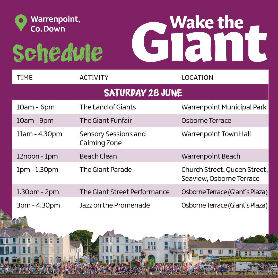 🌅 Good Morning, festivalgoers! 🎉
Wake the Giant Festival 2025 is nearly underway in Warrenpoint! 🥳

❓ For FAQs, ♿ accessibility information, and ℹ️ festival guide, visit👉 visitmournemountains.co.uk/whats-on/giant…

#wakethegiant