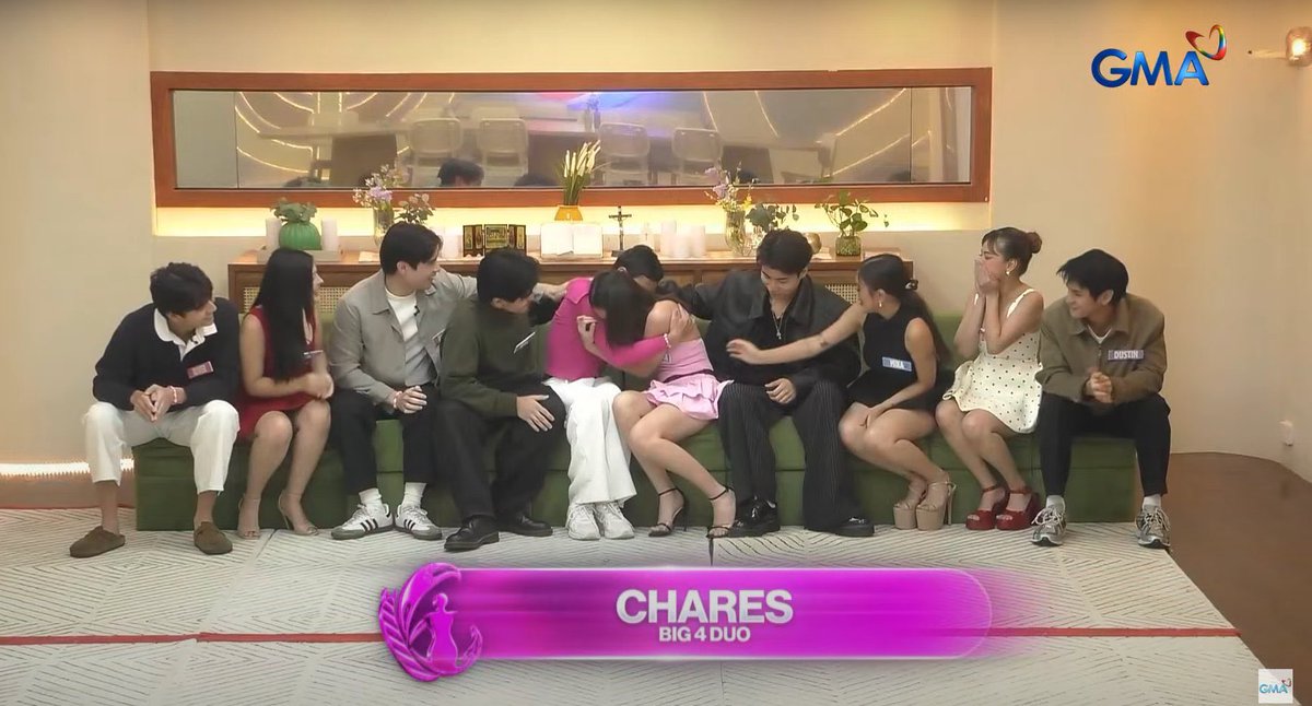 lovecevie's tweet photo. chares in the middle, chares being the only one wearing bright colors, all of the hms looking at them, this shot OHHHH PEAK CINEMA 

#PBBCollabFirstBig4 https://t.co/gXoEb8k5rn