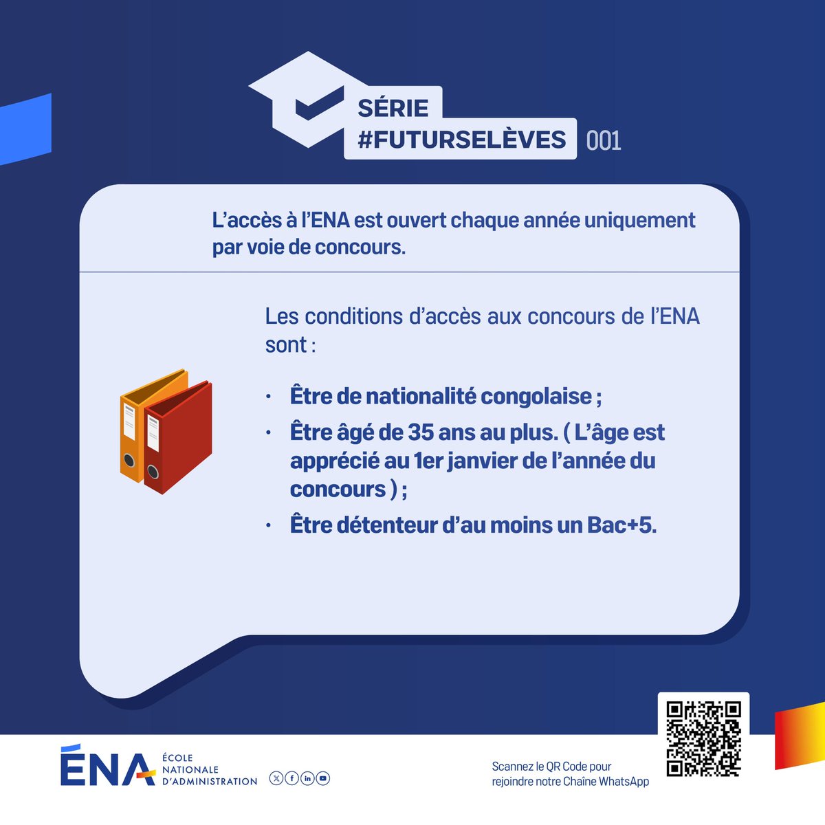 EnaRDC_Officiel's tweet image. Aux futurs candidats au concours d’entrée à l’@EnaRDC_Officiel 
———————————————

Conformément aux dispositions pertinentes de l’Arrêté ministériel 078 du 03 août 2022 de SEM le VPM FP-MA-ISP :

1/ L’accès à l’ENA, dans le cadre de la formation initiale, qui dure 12 mois et…