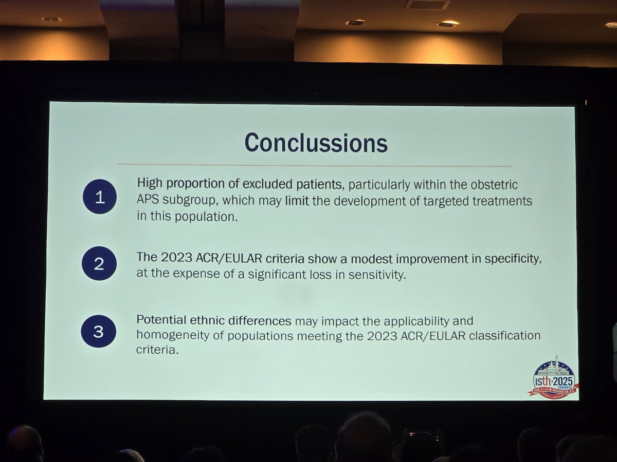 GuillaumeRobMD's tweet image. L’impact de reclassifier les patients SAPL selon les critères de 2023, qui répondaient aux critères de 2006, est incertain, surtout chez les SAPL obstétricals.
#ISTH2025