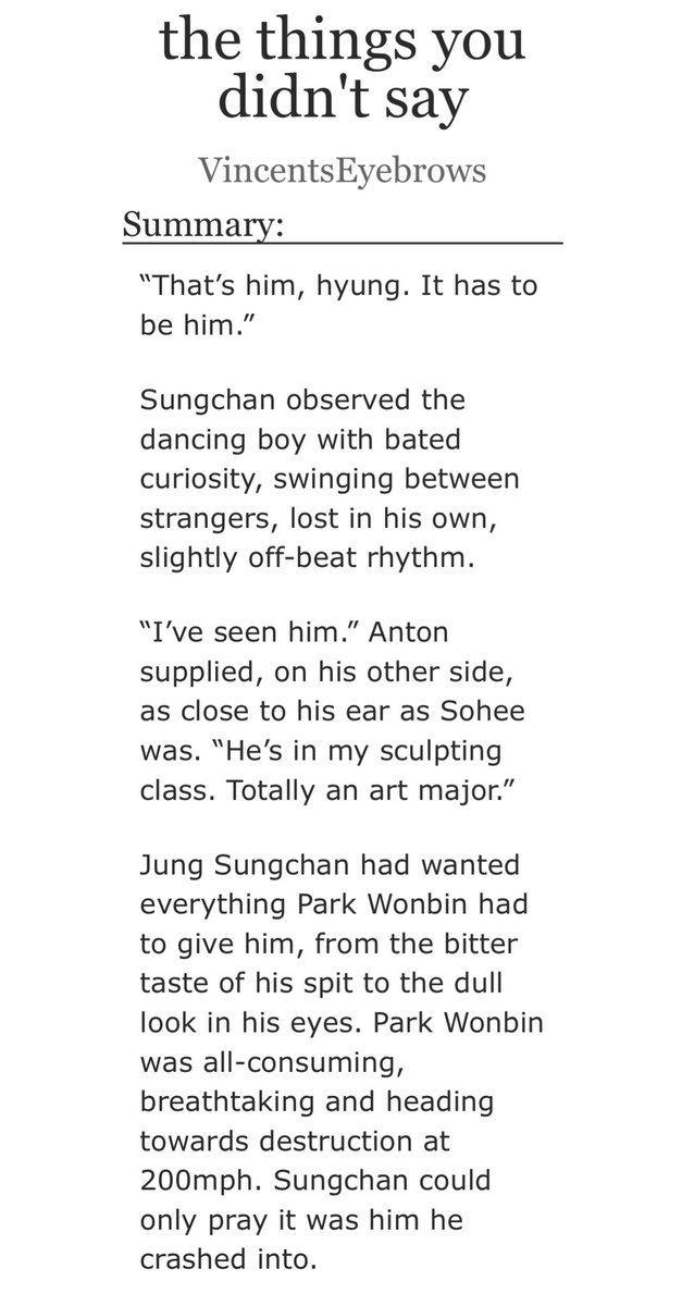 eg0man1a's tweet image. the things you didn’t say
syongnen 숑넨
explicit
10k words
mind the tags
link in replies