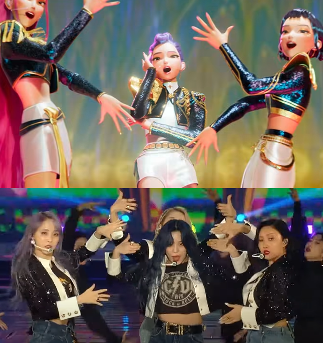 gararosita's tweet photo. #KPOPDEMONHUNTERS animators definitely watched HIP &amp; Decalcomanie cause wdym these dance moves (aaaand the outfits) were on the trailer? #hwasa https://t.co/ubpyCJTh4m