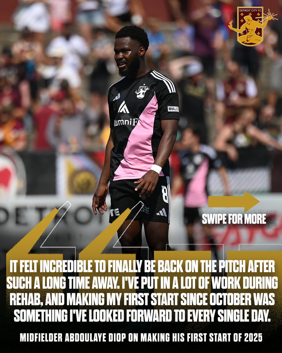 DetroitCityFC's tweet photo. "It felt incredible to finally be back on the pitch after such a long time away."

After returning from an injury, Midfielder Abdoulaye Diop shares his thoughts after making his first start for Detroit City FC since last season. https://t.co/HJJDSdAl6B