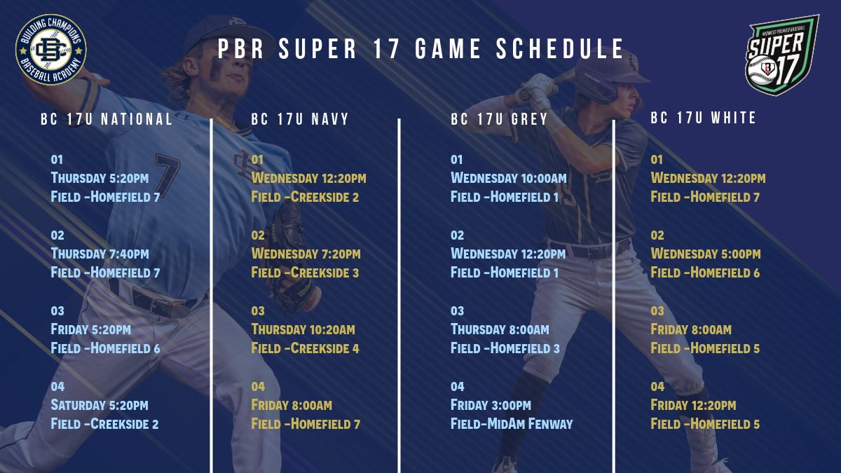 Building Champions (@bcbaseballtoday) on Twitter photo If you’re in KC this weekend for the PBR Super 17 and need pitching rotations please reach out to <a href="/Drew_Olla/">Andrew Olla</a>. #Super17 <a href="/PrepBaseballKC/">Prep Baseball Kansas City</a> If you’re in KC this weekend for the PBR Super 17 and need pitching rotations please reach out to <a href="/Drew_Olla/">Andrew Olla</a>. #Super17 <a href="/PrepBaseballKC/">Prep Baseball Kansas City</a>